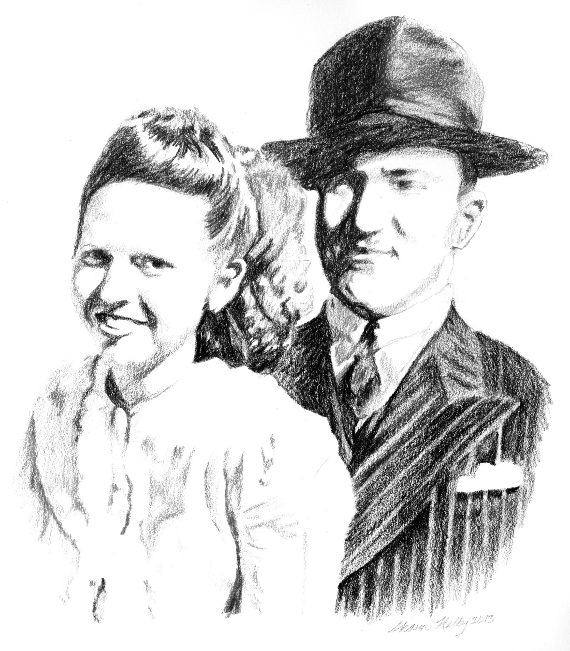 drawing of old photo of a couple